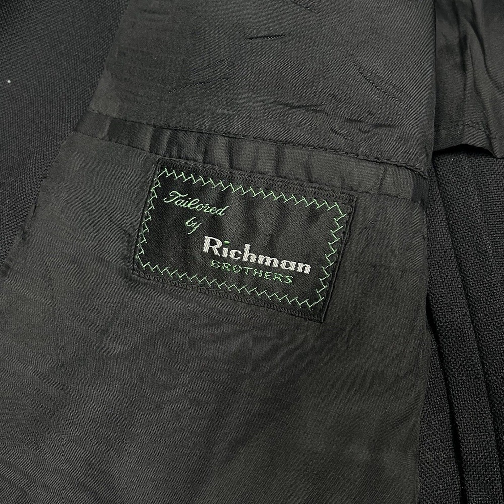 1960s 2 Piece Suit Richman Brothers Black Plain Weave 44R (35X26) - Picture 8 of 10